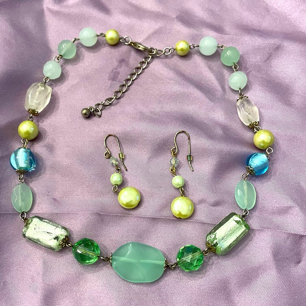 Sea glass necklace choker and earrings set